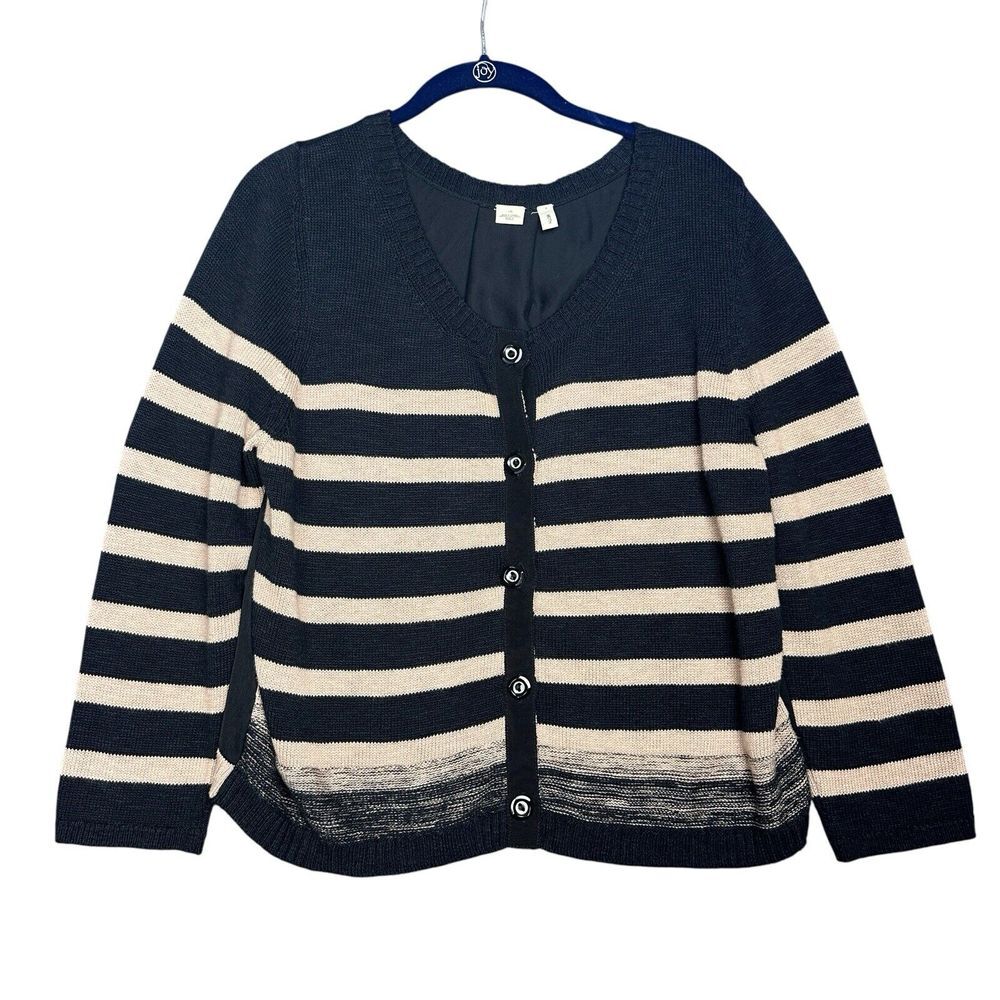 Anthropologie Moth‎ Cardigan Sweater Women's Large Mixed Media Striped Black EUC